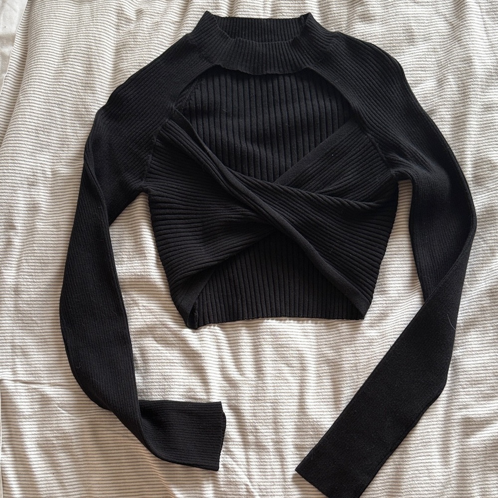 Free People Black Ribbed Sweater